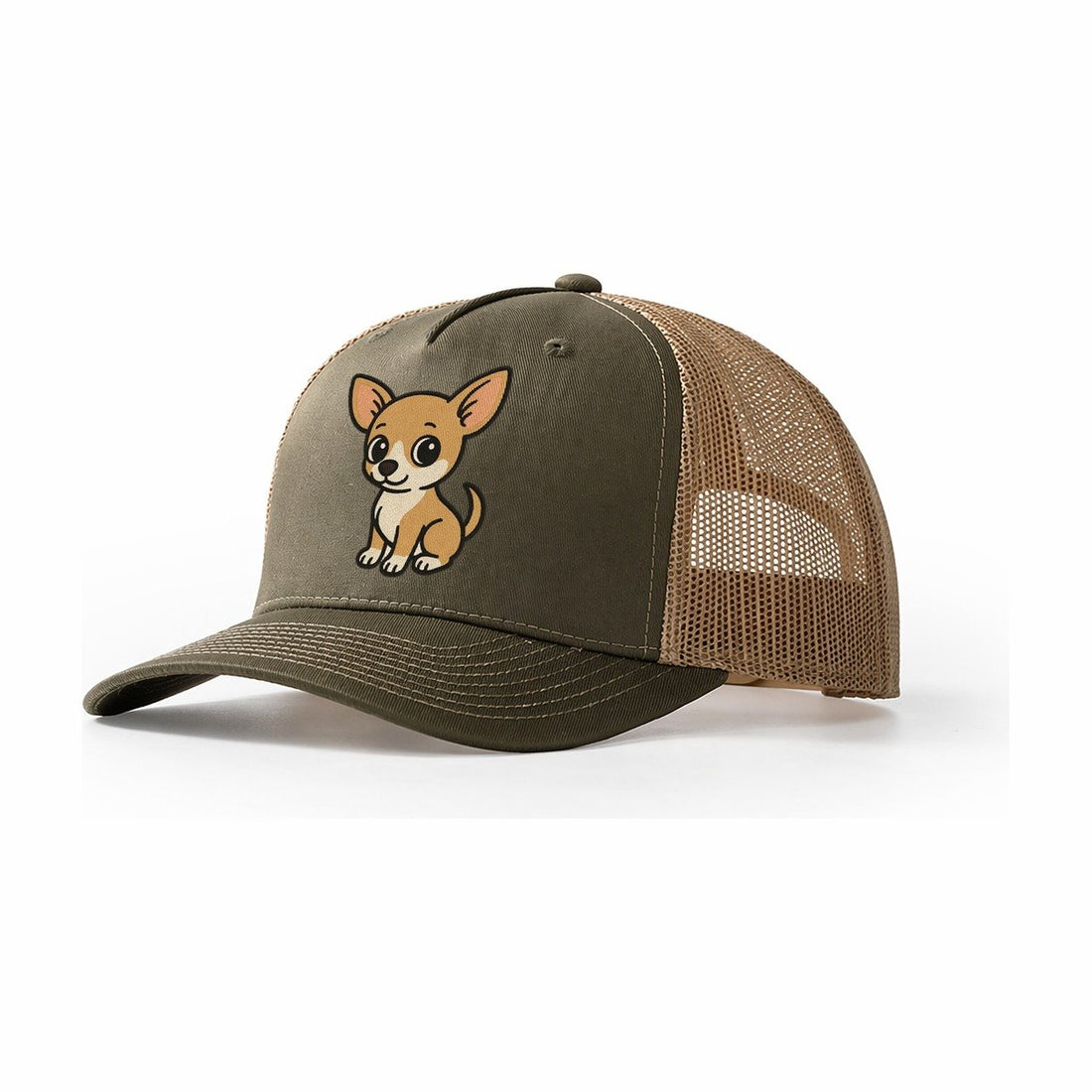 Chihuahua Tan And White Sitting Pose Portrait Design Trucker Hat