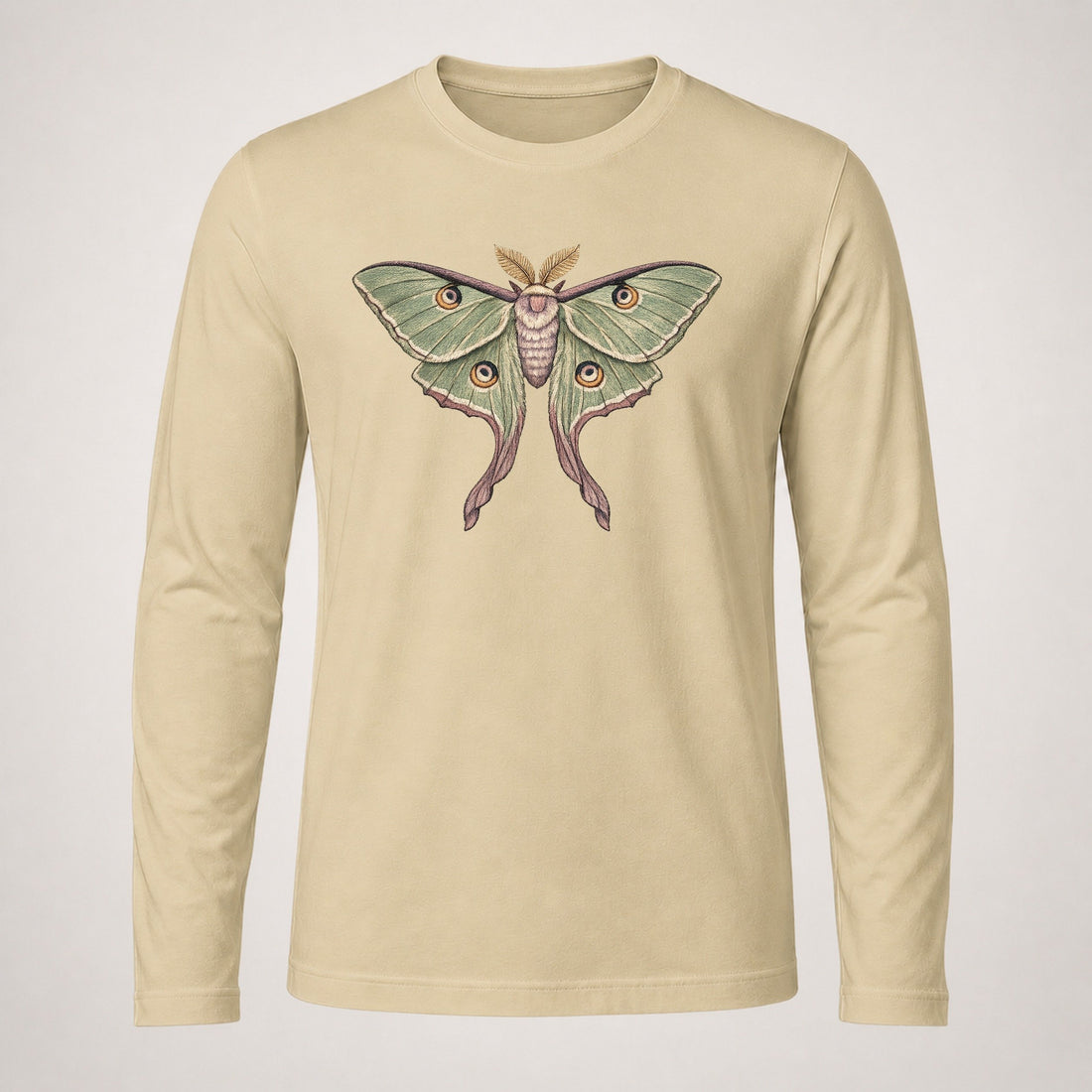 Luna Moth Spread Sage Mauve Cream Long Sleeve T-Shirt