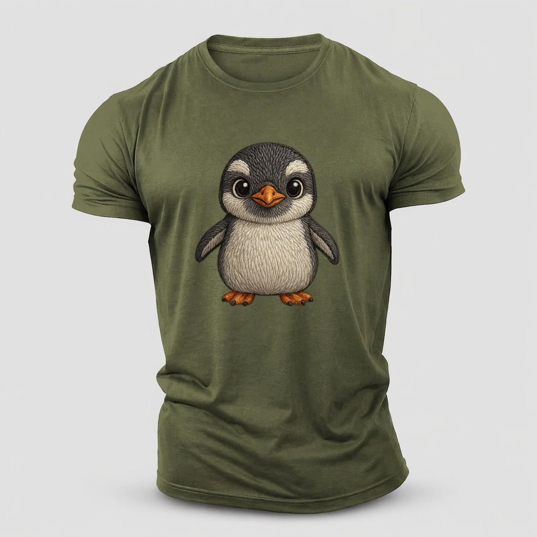 Baby Gentoo Penguin Orange Beak White Cap Bright Eyes Front Facing Energetic Cotton T-Shirt
