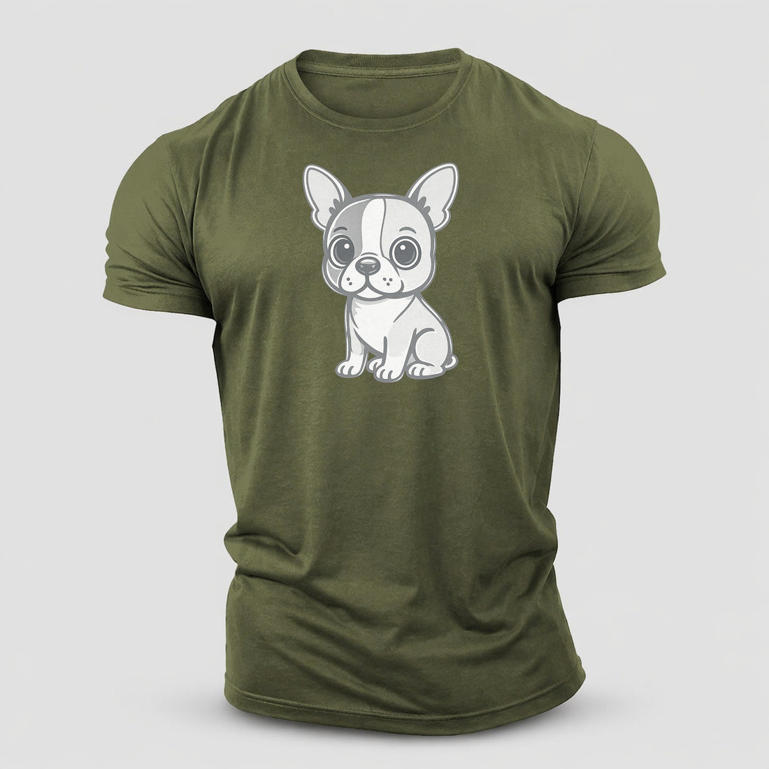 Boston Terrier Black And White Sitting Pose With Tuxedo Markings Portrait Design Cotton T-Shirt