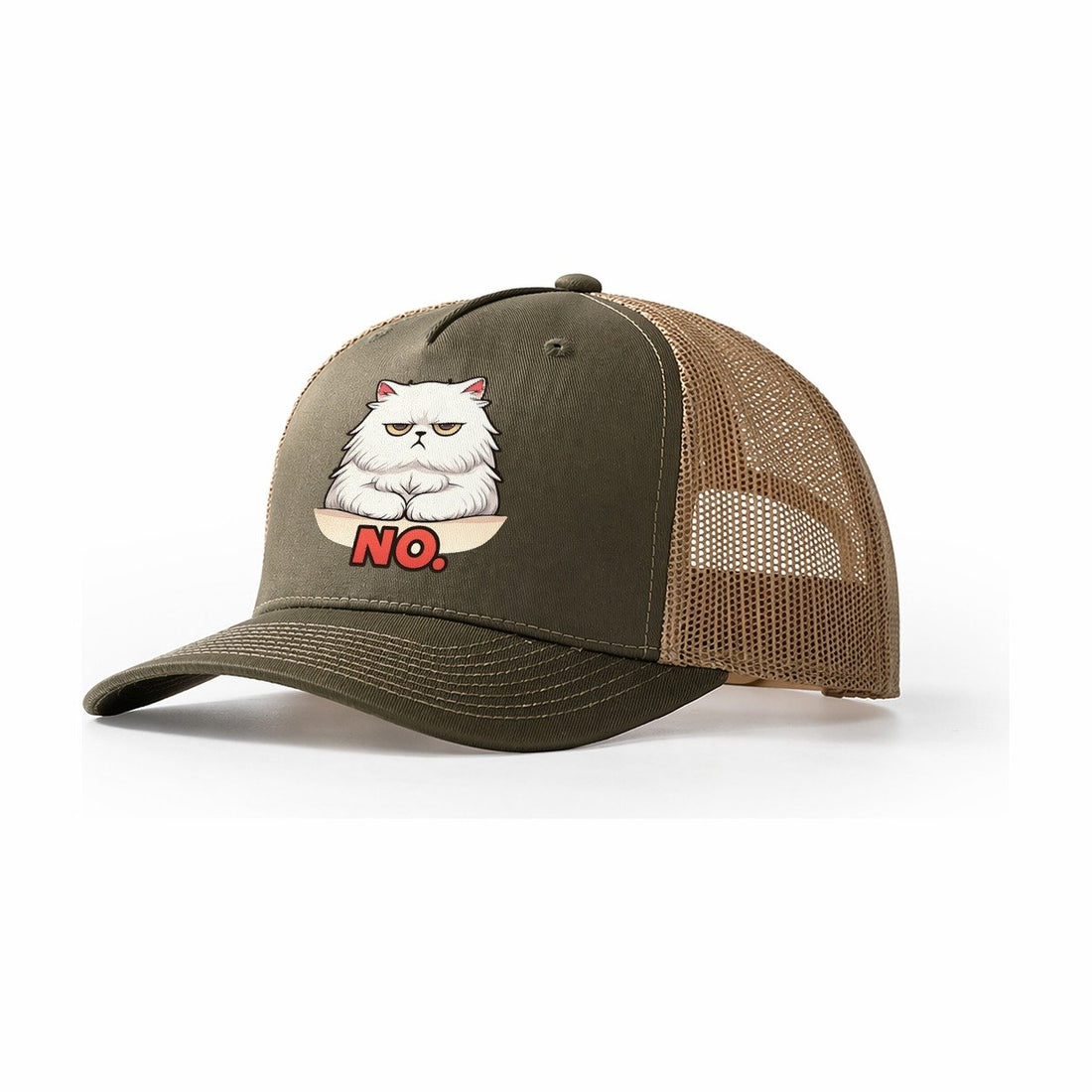 Mochi Reenacts Grumpy Cat Meme Front Trucker Hat