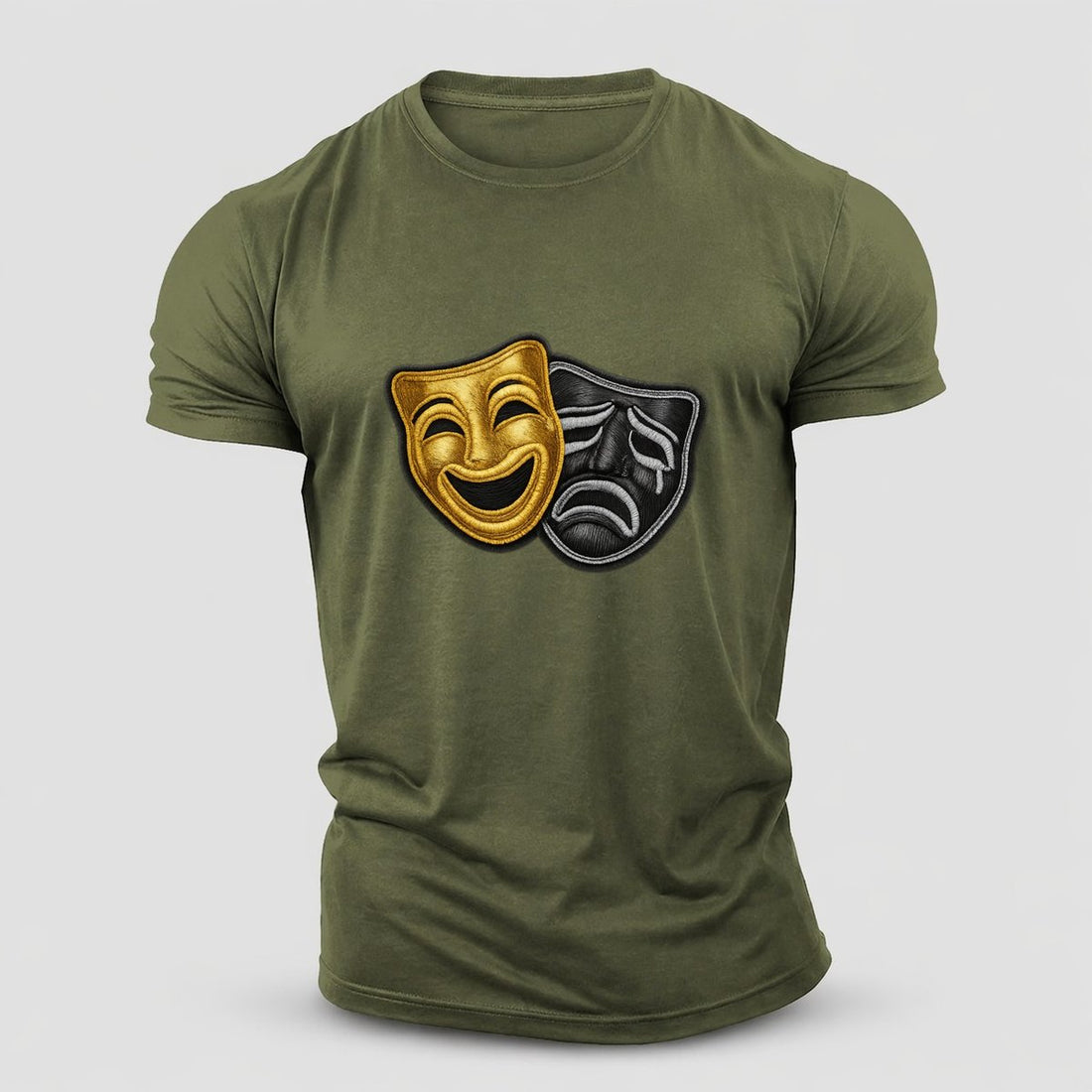 Broadway Masks Comedy Tragedy Masks In Gold And Black Theater Cotton T-Shirt
