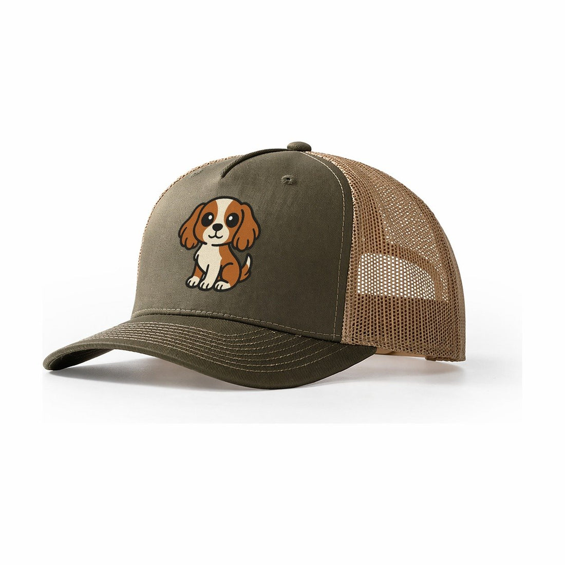 Cavalier King Charles Spaniel Blenheim Colored Sitting Pose Portrait Design Trucker Hat