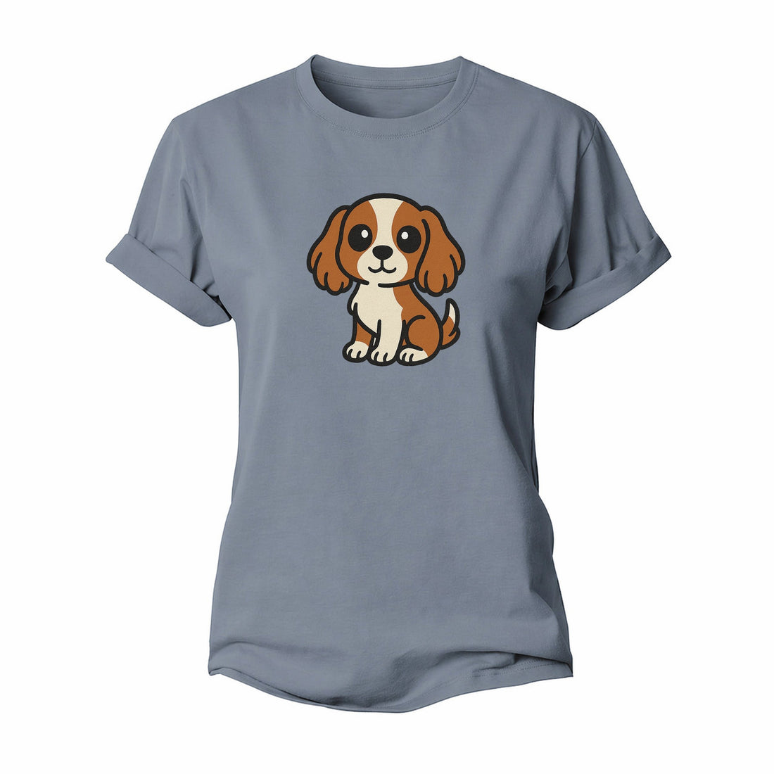 Cavalier King Charles Spaniel Blenheim Colored Sitting Pose Portrait Design Cotton T-Shirt