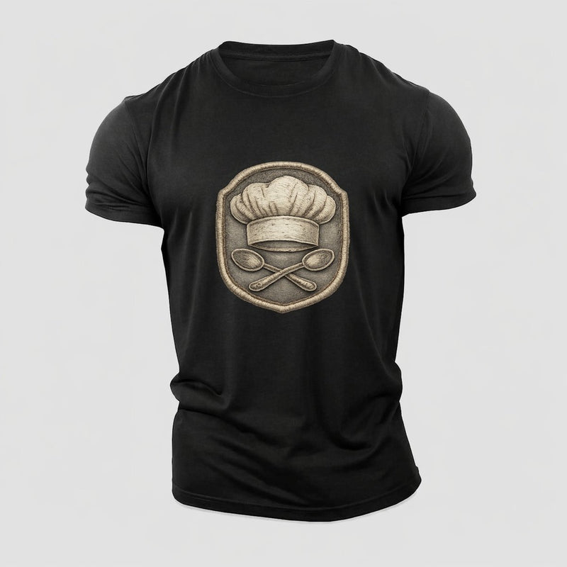 Cooking Chef Hat Toque Blanche With Crossed Spoons In Cotton T-Shirt