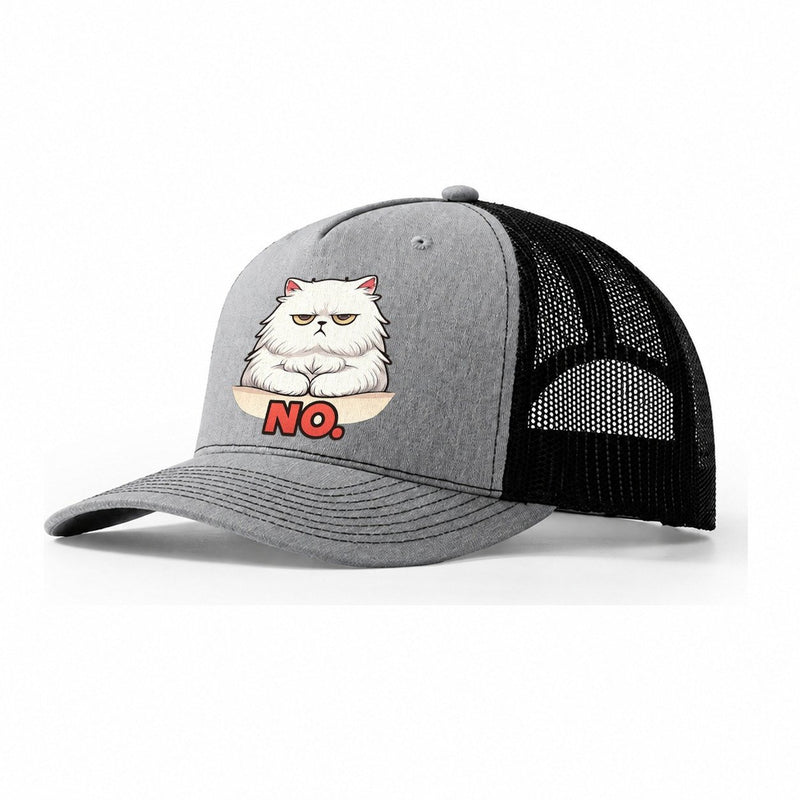 Mochi Reenacts Grumpy Cat Meme Front Trucker Hat