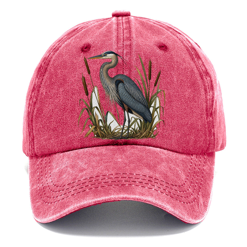 Heron Standing Still Among Cattails Slate Classic Cap