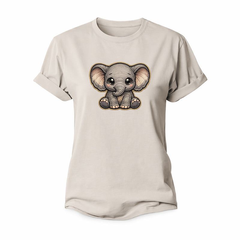 Baby Elephant Calf Plush Embroidered Keepsake Women's Cotton T-Shirt