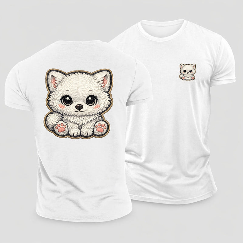 Baby Arctic Fox Kit Plush Embroidered Cotton T-Shirt