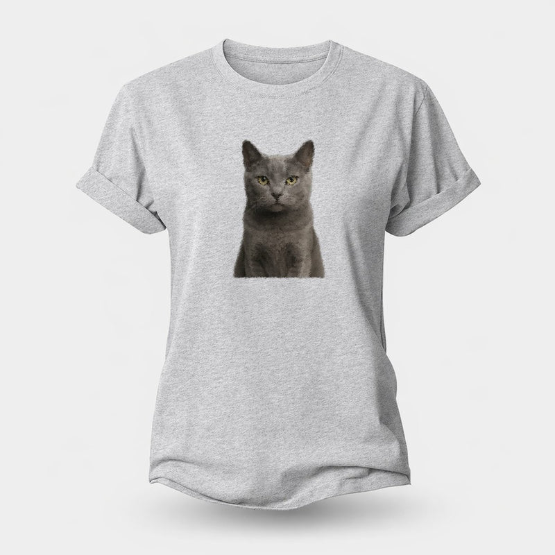 Gray Cat Mysterious Charm Cotton T-Shirt