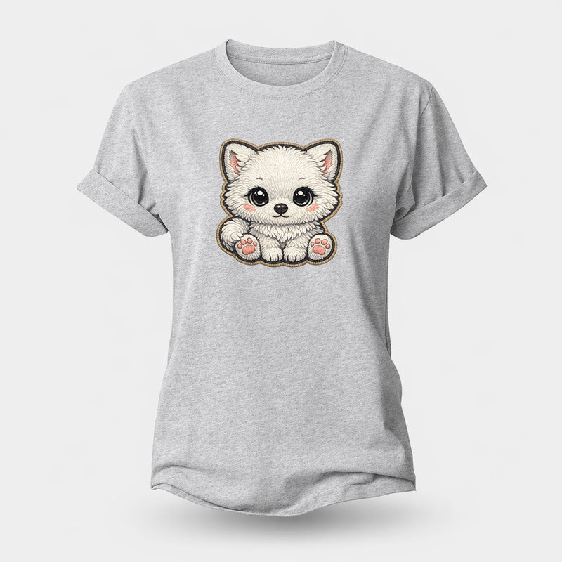 Baby Arctic Fox Kit Plush Embroidered Women's Cotton T-Shirt