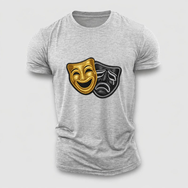 Broadway Masks Comedy Tragedy Masks In Gold And Black Theater Cotton T-Shirt