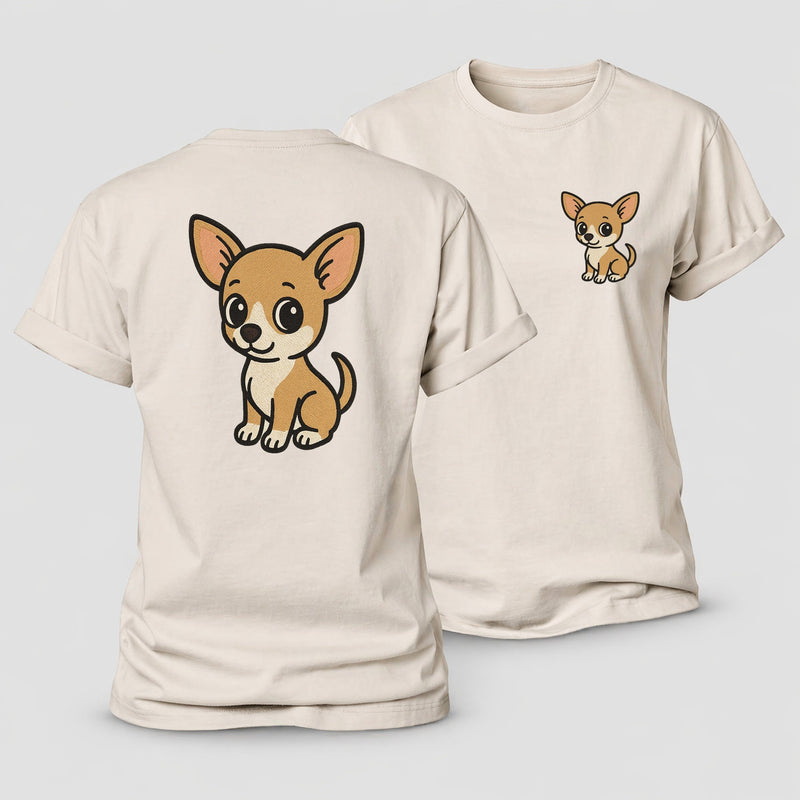 Chihuahua Tan And White Sitting Pose Portrait Design Women's Cotton T-Shirt