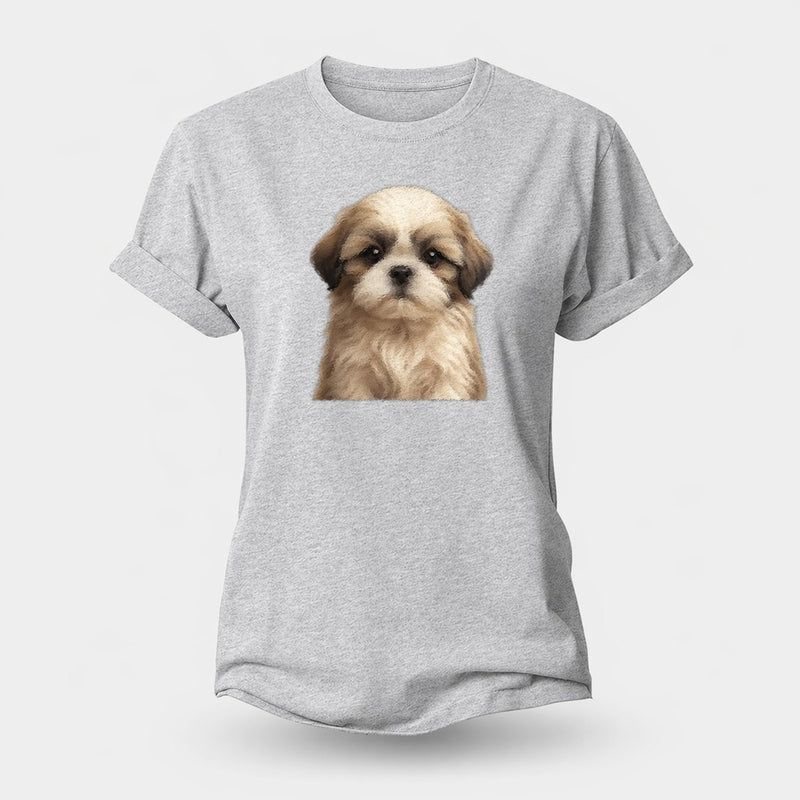 Baby Shih Tzu Puppy - Long Flowing Coat, Flat Face, Big Dark Eyes, Front-facing Cotton T-Shirt