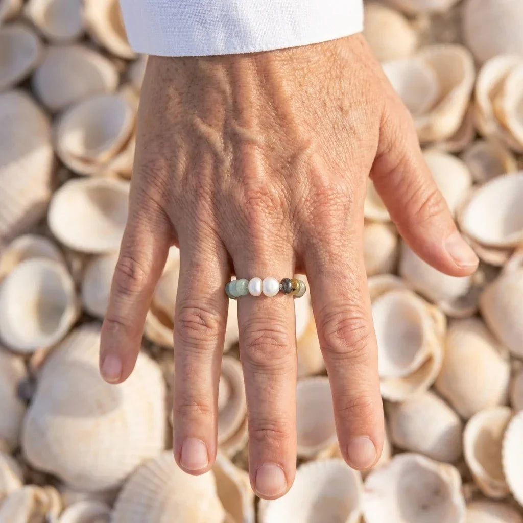 Turquoise Bead Pearl Ring — view 1
